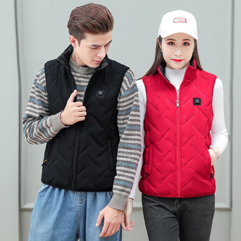 Popular New Stand-Up Collar Heated Cotton Vest Couple Solid Color Vest Waist Protector Warm Back Smart Three-Speed Heating Cotton Jacket - Image 4